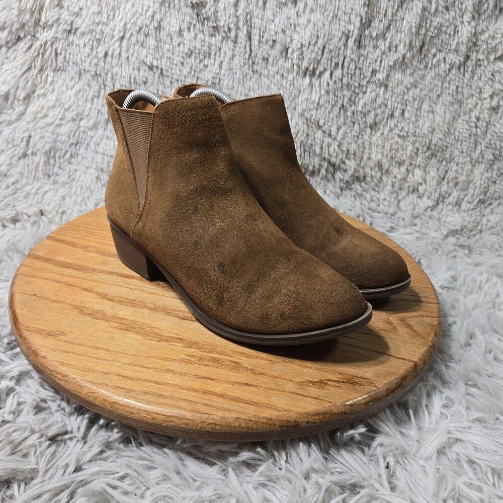 Kensie 8M Brown Suede Ankle Boots "Gazelle" Comfortable Low Block Heel Booties
